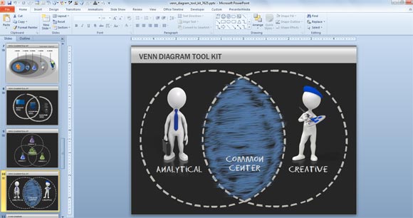 El diseño de un diagrama de Venn en PowerPoint utilizando formas