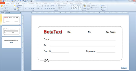 Powerpointでタクシーの領収書のテンプレートを作成する方法
