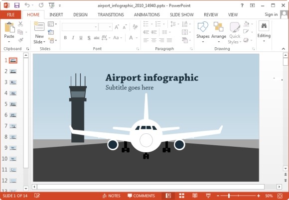 アニメーションの空港powerpointのテンプレート