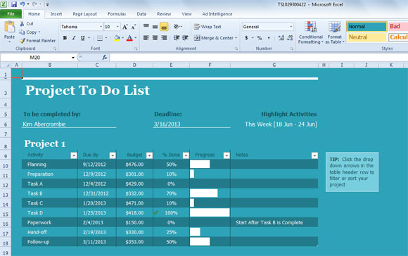 قائمة المشاريع المهمة قالب لبرنامج Excel 2013