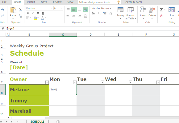 Excelのグループスケジュールテンプレート