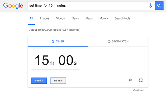 ضبط الموقت 15 دقيقة، جوجل
