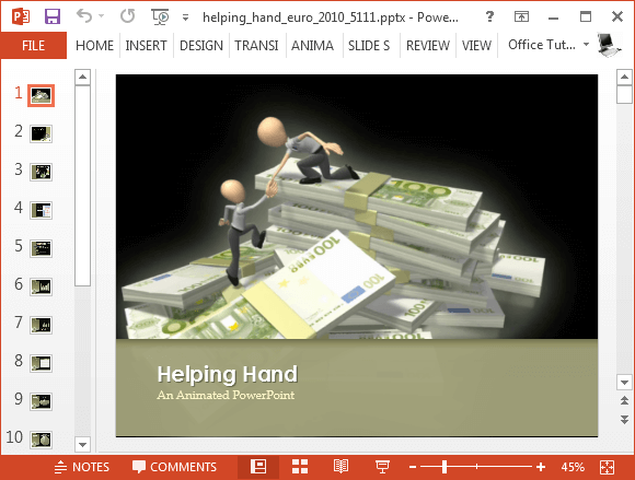 Helfende Hand Euro Geld Powerpoint-Vorlage stapeln