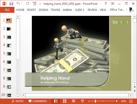 Helfende Hand Dollar Geldstapel Powerpoint-Vorlage