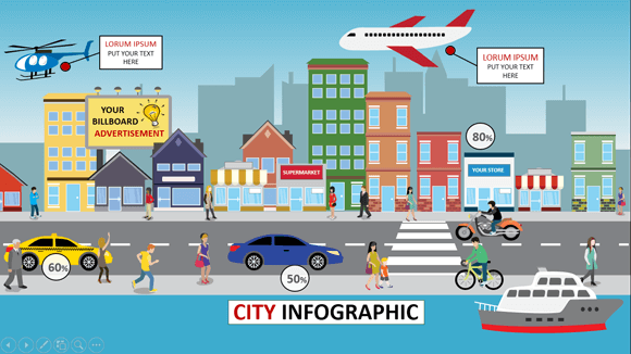 infografía ciudad plantilla de PowerPoint