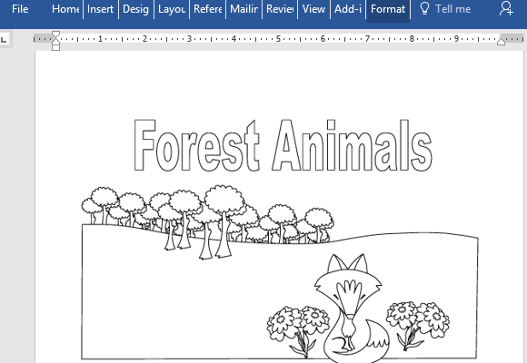 bosque con temas de animales-colorear-libro por palabra
