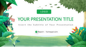 Zielony las kreskówka tło Szablony prezentacji PowerPoint