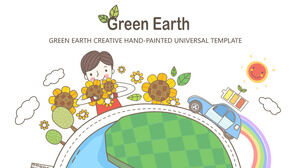 綠色地球卡通PowerPoint模板