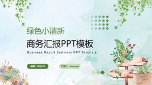 Modelo PPT para relatório de negócios com fundo de planta aquarela verde e fresco