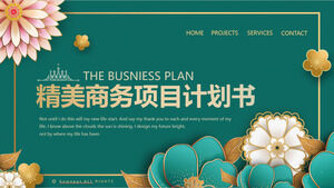 Шаблон бизнес-плана PPT с красивым зеленым фоном и фоном цветов Пномпеня