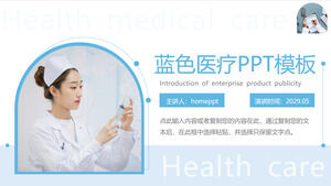 Template PPT tema medis dengan latar belakang perawat biru sederhana