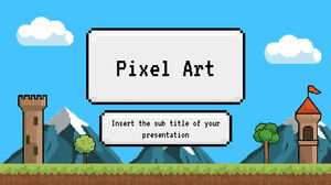 Google Slaytlar teması ve PowerPoint Şablonu için Pixel Art Bülteni Ücretsiz Sunum Tasarımı