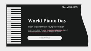 GoogleスライドテーマとPowerPointテンプレート用の世界ピアノデー無料プレゼンテーション背景デザイン
