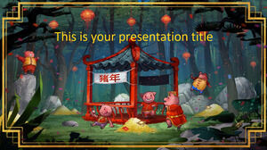 中國新年（豬）。 免費的 PowerPoint 模板和 Google 幻燈片主題