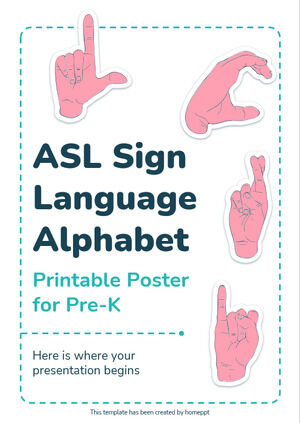 Poster imprimabil cu alfabetul limbajului semnelor ASL pentru pre-K