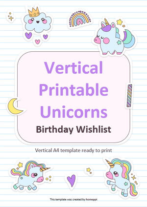 Lista de dorințe de ziua de naștere cu inorogi imprimabilă pe verticală