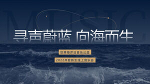 Modello PPT per la promozione della Giornata mondiale dell'oceano del vento piatto in oro blu