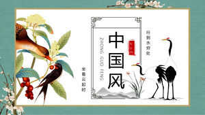 Bellissimo download del modello PPT in stile cinese con fiori colorati e sfondo di uccelli