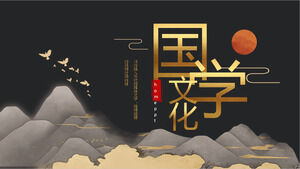 Laden Sie die PowerPoint-Vorlage der traditionellen chinesischen Kultur mit dem Hintergrund von Tintenbergen und Vögeln herunter