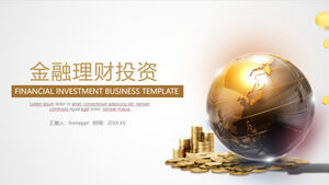Modelo de PPT para gerenciamento financeiro e tema de investimento com terra dourada e fundo monetário