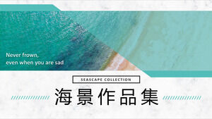 Laden Sie die PPT-Vorlage für ein Reisefotoalbum mit Meerwasser- und Strandhintergrund herunter