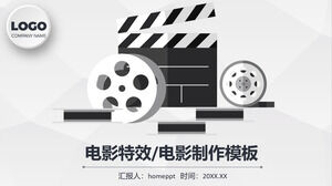 Filmthema PPT-Vorlage für Schwarz-Weiß-Film Film- und Plattenhintergrund