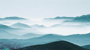 Três imagens de fundo PPT de montanhas atmosféricas azuis