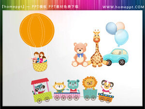 Três animais bonitos de balão de ar quente de desenhos animados PPT materiais para o Dia Internacional da Criança