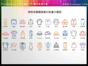 30 zestawów kolorowych liniowych ubrań i kapeluszy wektorowych materiałów ikon PPT