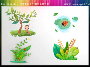 Download four cartoon style PPT materials for spring plants and insects