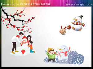 Quatro conjuntos de materiais de ilustração PPT de boneco de neve de desenho animado
