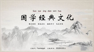 Descărcați șablonul PPT pentru tema culturii chineze antice cu fundal peisaj cu cerneală și apă