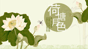Laden Sie die PPT-Vorlage für den Hintergrund sorgfältiger Lotusblumen und -blätter herunter