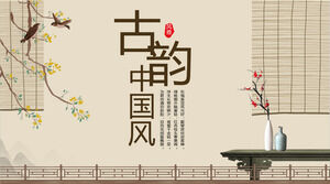 Téléchargez l'élégant et ancien modèle PPT de style chinois pour l'arrière-plan du bonsaï de fleurs et d'oiseaux
