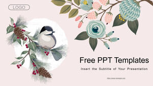 Modelli PPT di sfondo di fiori e uccelli dell'acquerello