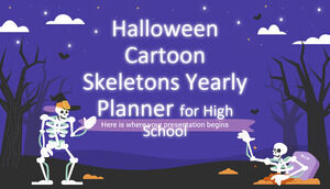 Planificador anual de esqueletos de dibujos animados de Halloween para la escuela secundaria
