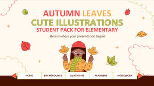 秋天的樹葉可愛插圖 - 小學學生包