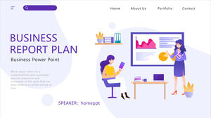 Download PPT template for European and American style business report with purple vector office background