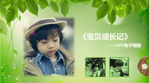 緑と新鮮な「赤ちゃんの成長」子供の電子写真アルバムPPTテンプレート