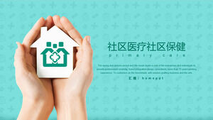Społecznościowy szablon PPT opieki zdrowotnej z tłem logo szpitala społecznościowego w ręku