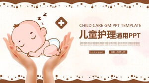 Karikatür sevimli bebek arka planı ile çocuk bakımı için evrensel bir PPT şablonu indirin