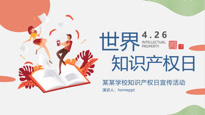 Plantilla PPT para la actividad de promoción del campus del Día Mundial de la Propiedad Intelectual con personajes vectoriales y fondos de libros
