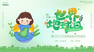 Zielony i świeży styl ilustracji Promocja szablonu PPT Światowego Dnia Ziemi do pobrania