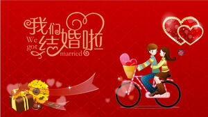 Download de modelo PPT de convite de casamento vermelho festivo dos desenhos animados