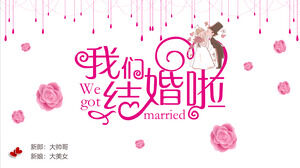 Różowy ciepły album ślubny „We're Married” szablon PPT do pobrania