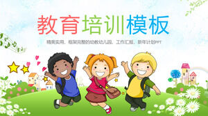 Plantilla PPT de educación y capacitación para tres niños de dibujos animados con antecedentes