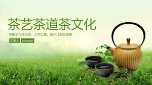 緑と新鮮な茶道と茶文化のテーマのPPTテンプレートをダウンロード