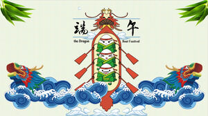 Download the Dragon Boat Festival PPT template of cartoon Zongzi baby dragon boat background