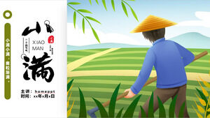 Download del modello PPT per l'introduzione del termine solare Xiaoman sullo sfondo di agricoltori e campi di grano
