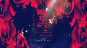 红玫瑰背景的“美丽约会吧”情人节PPT模板